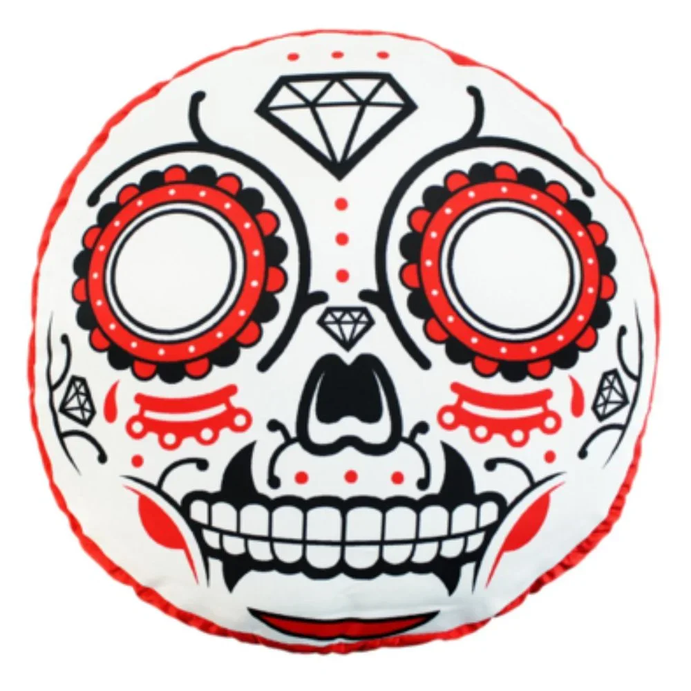 Red Dia de los Muertos Sugar Skull Throw Pillow Goth Halloween Satin Home Decor - Picture 1 of 2